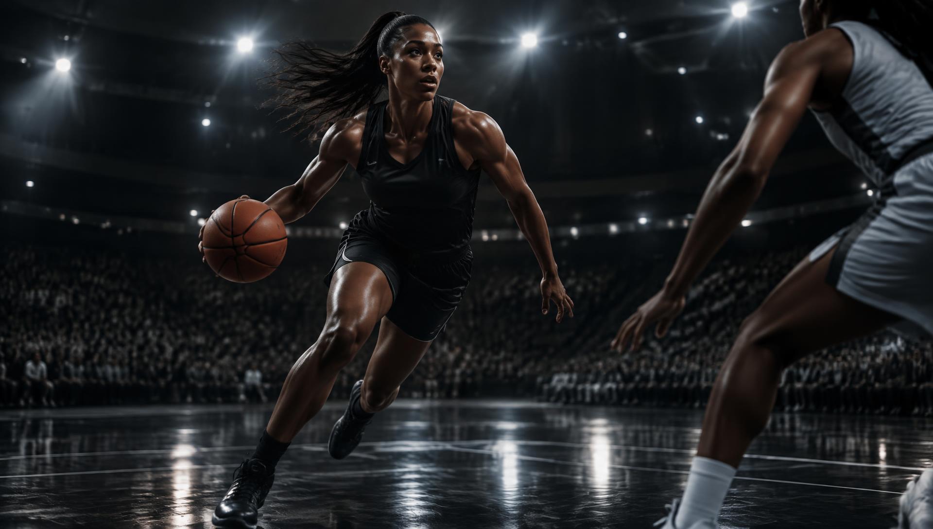 Athletes Unlimited basketball player driving to the hoop